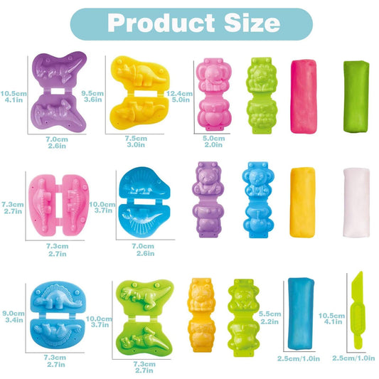 Yiklucg colored dough clays in 10 colors for vibrant dinosaur designs.