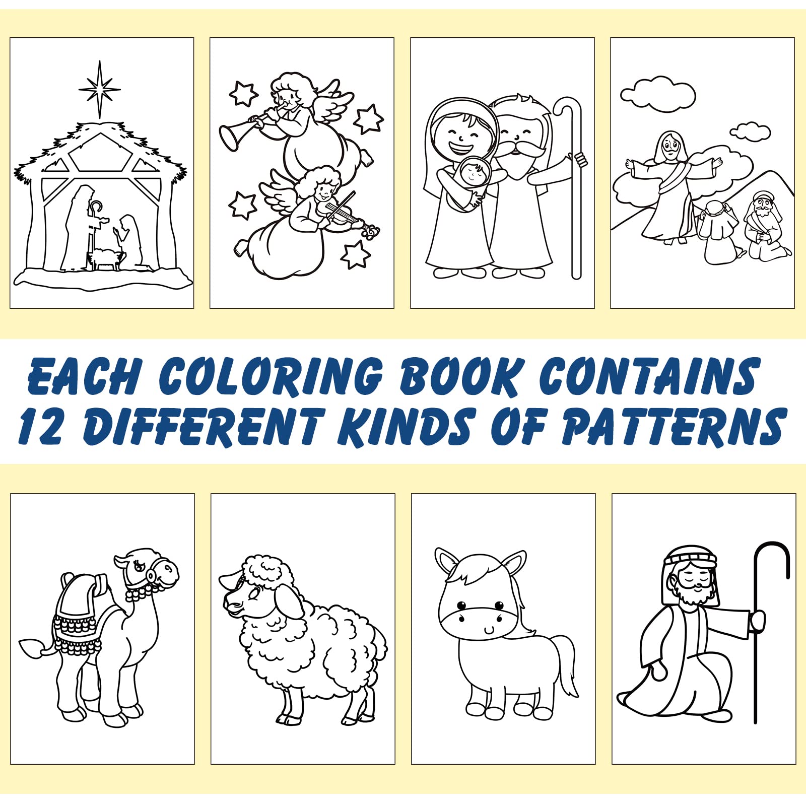 Yinder nativity animals scene with sheep and camels for warm coloring moments