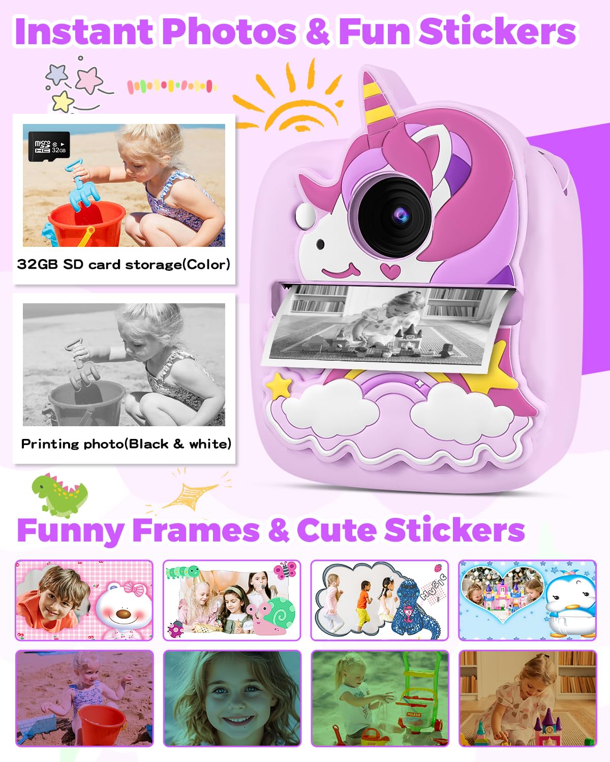 YINGOOT Kids Camera Instant Print side view, lightweight and portable for travel.