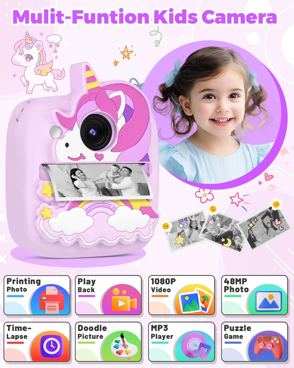 YINGOOT Kids Camera with silicone cover for protection against drops.