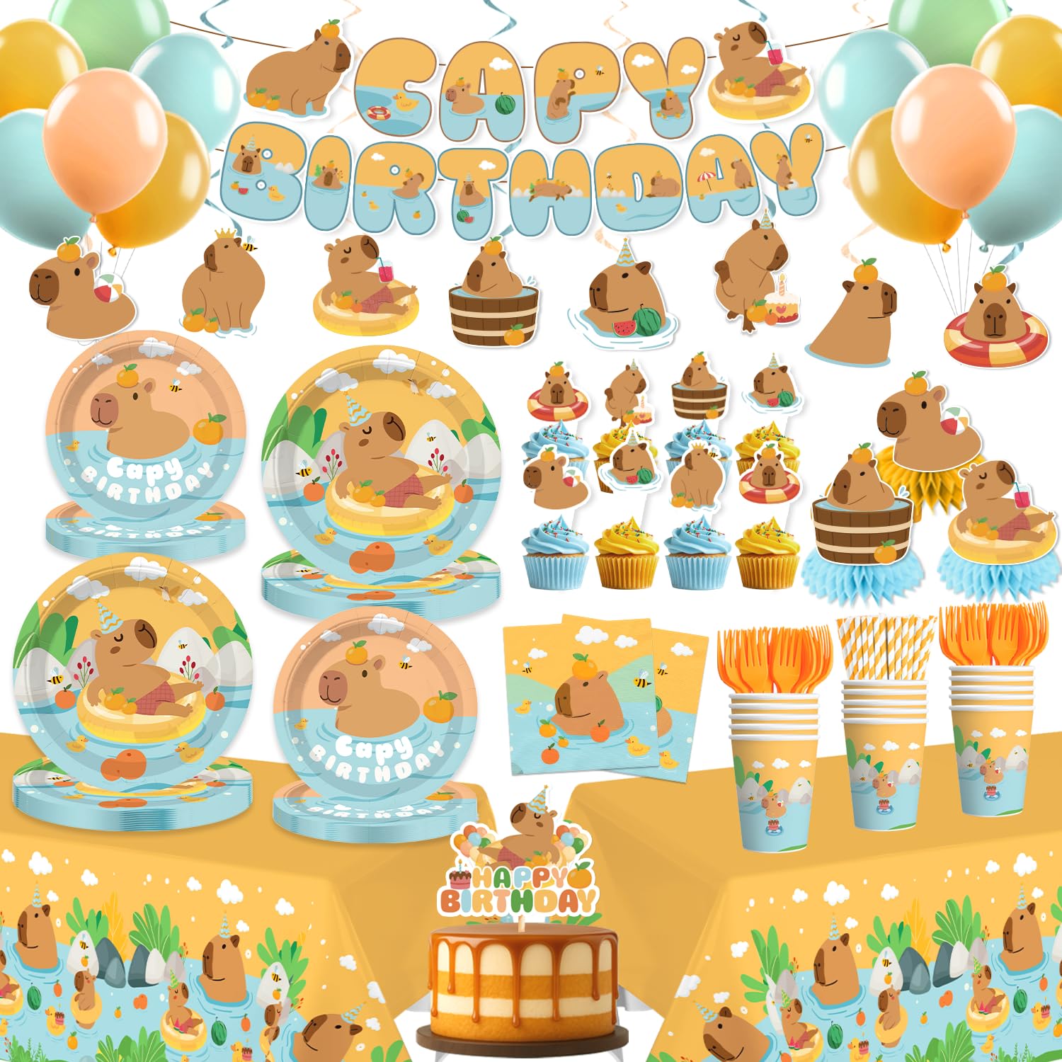 Yingoto capybara banner decor elevates birthday celebrations and photo moments.