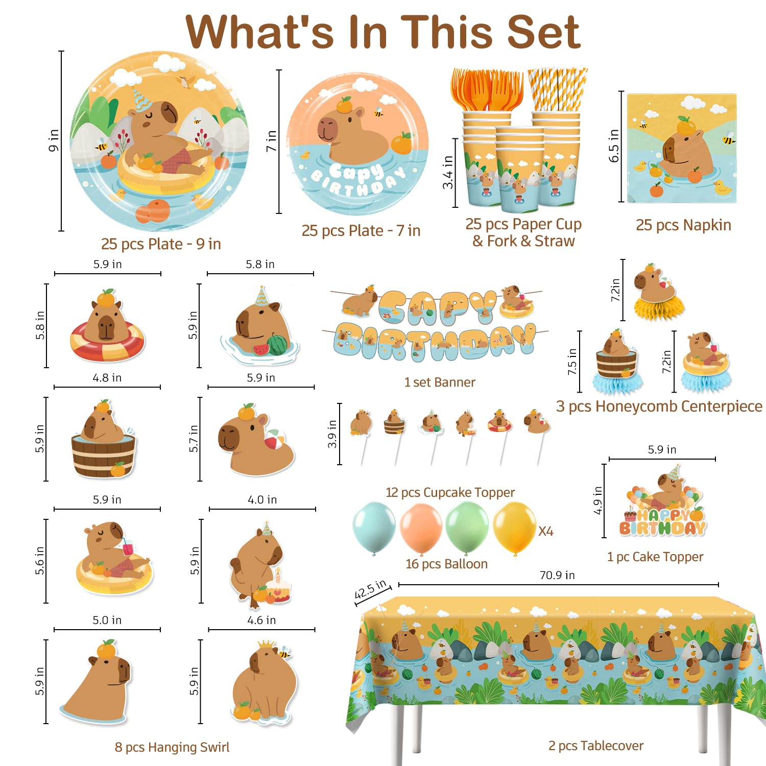 Yingoto capybara hanging swirls create dynamic movement for a lively party.