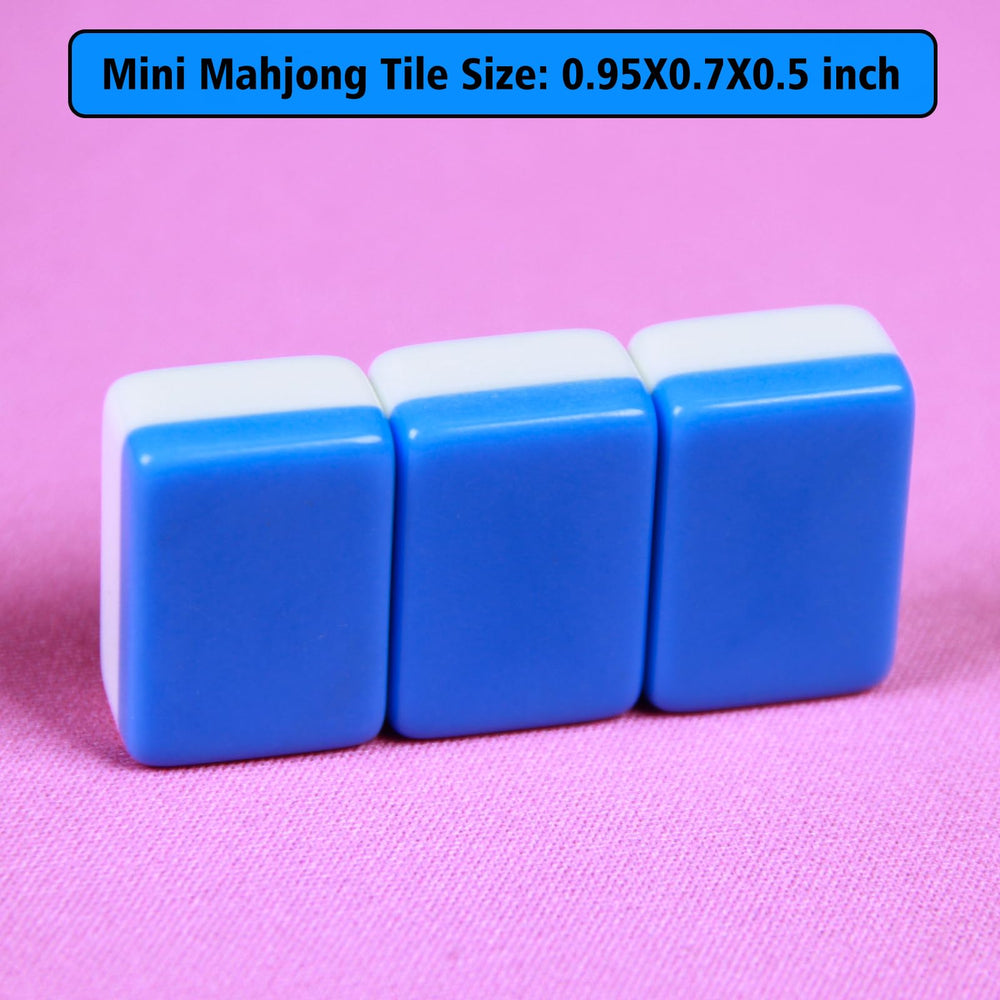 YINIUREN mini 24mm Mahjong tiles in blue with travel-friendly design.