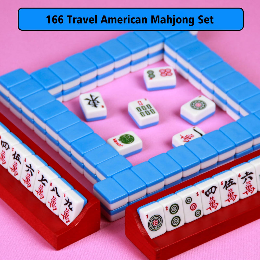 YINIUREN travel Mahjong set in blue with compact, on-the-go design.