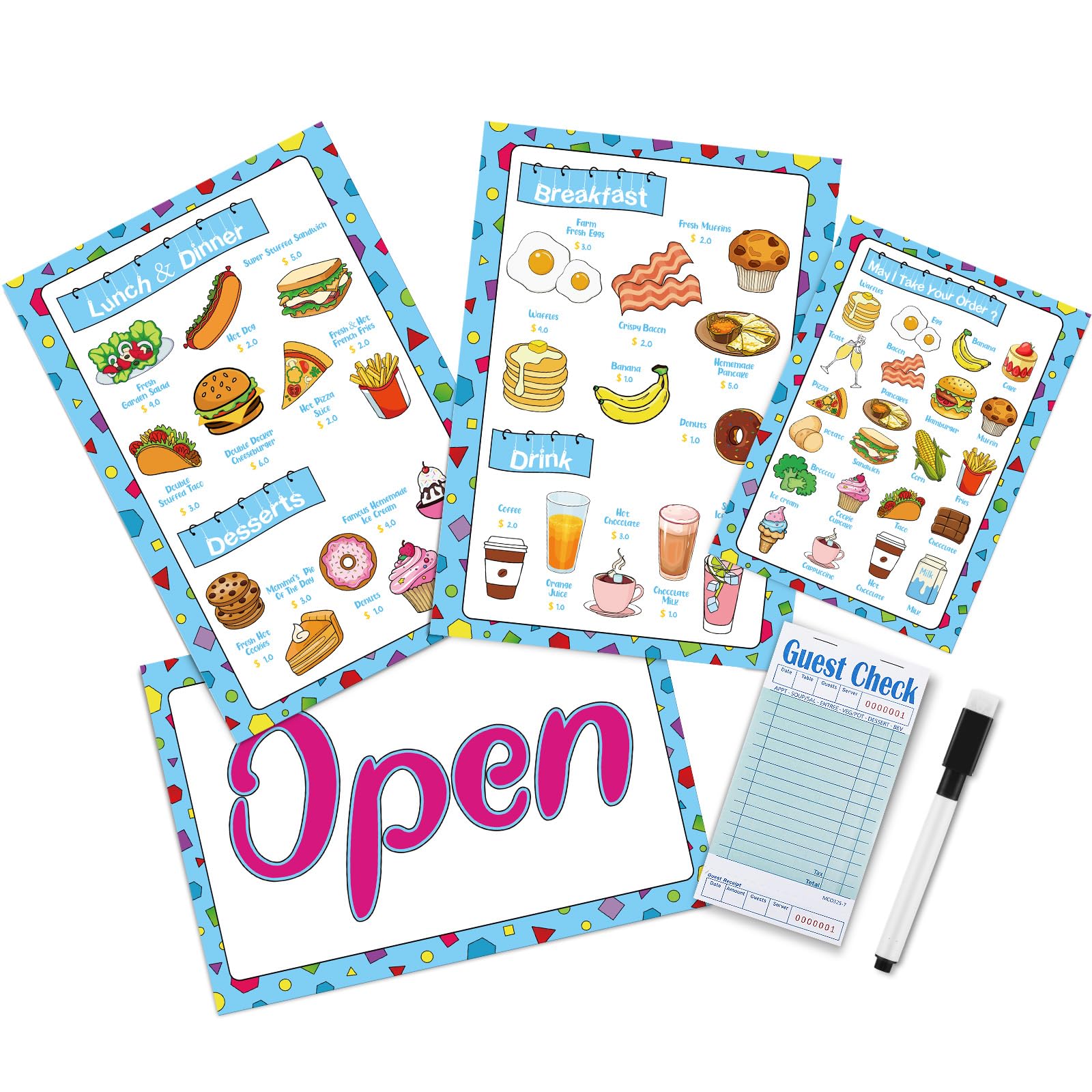 Yinkin 6-pcs play restaurant menus cover image, encouraging imaginative dining play.