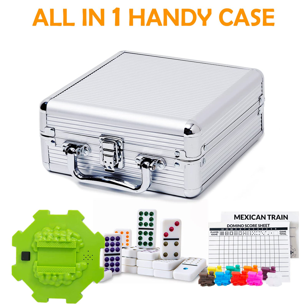 Yinlo aluminum framed case protecting domino set during travel