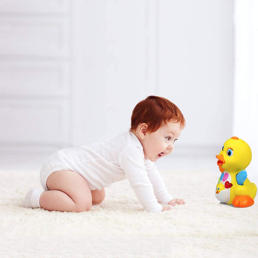 Yiosion duck toy side view showcases walking action that encourages active chase and problem-solving.