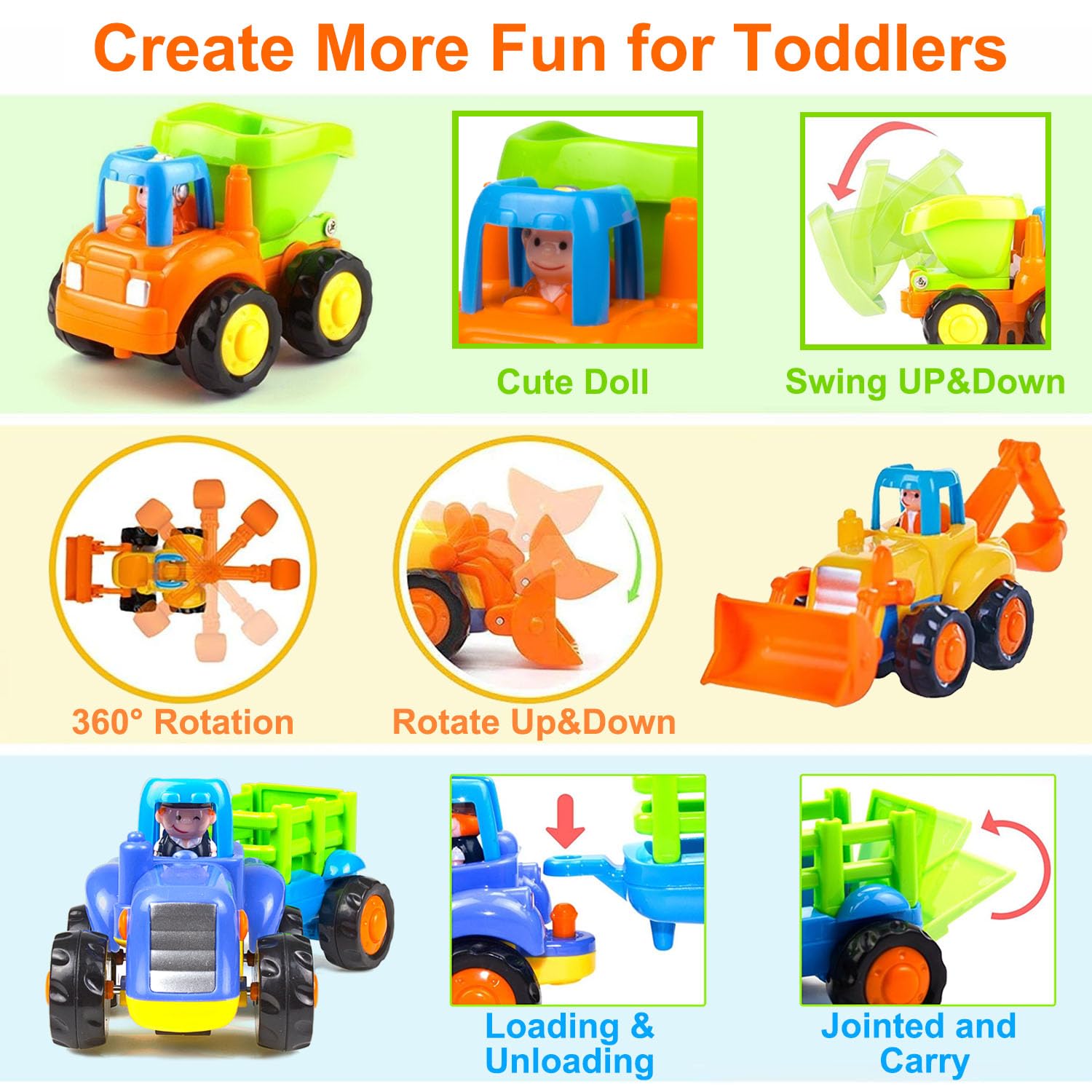 Yiosion Push and Go Tractor front view, sturdy build for sandbox play