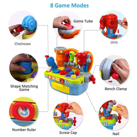 Yiosion tool bench with shape sorter encourages color matching and counting for toddlers.