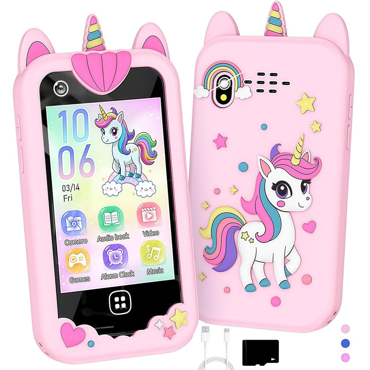 Yiphun kids smart phone pink front view highlighting learning features and play