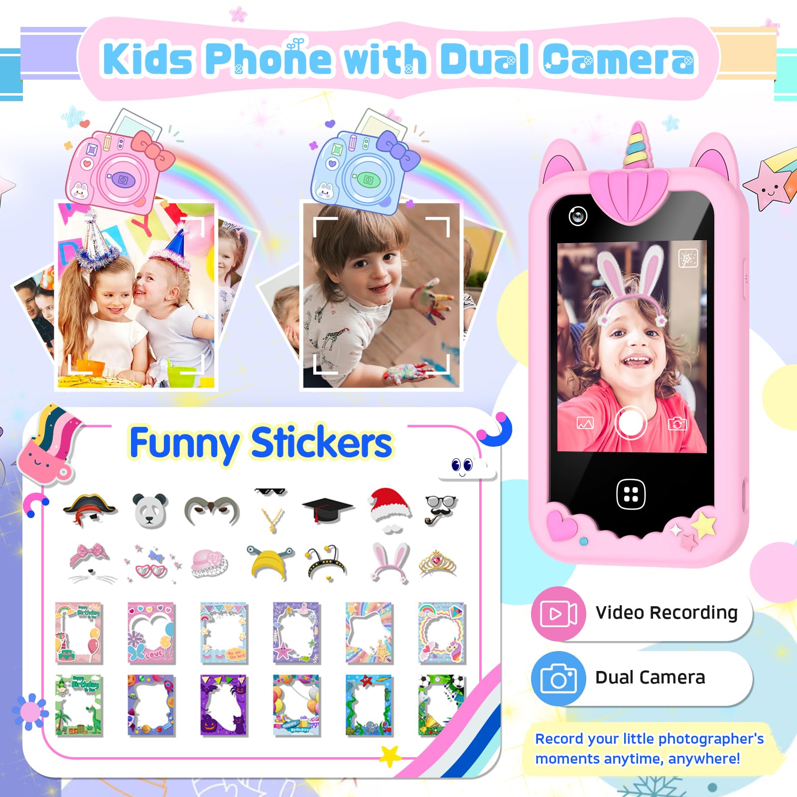 Yiphun kids smart phone pink side view showing compact kid-friendly design