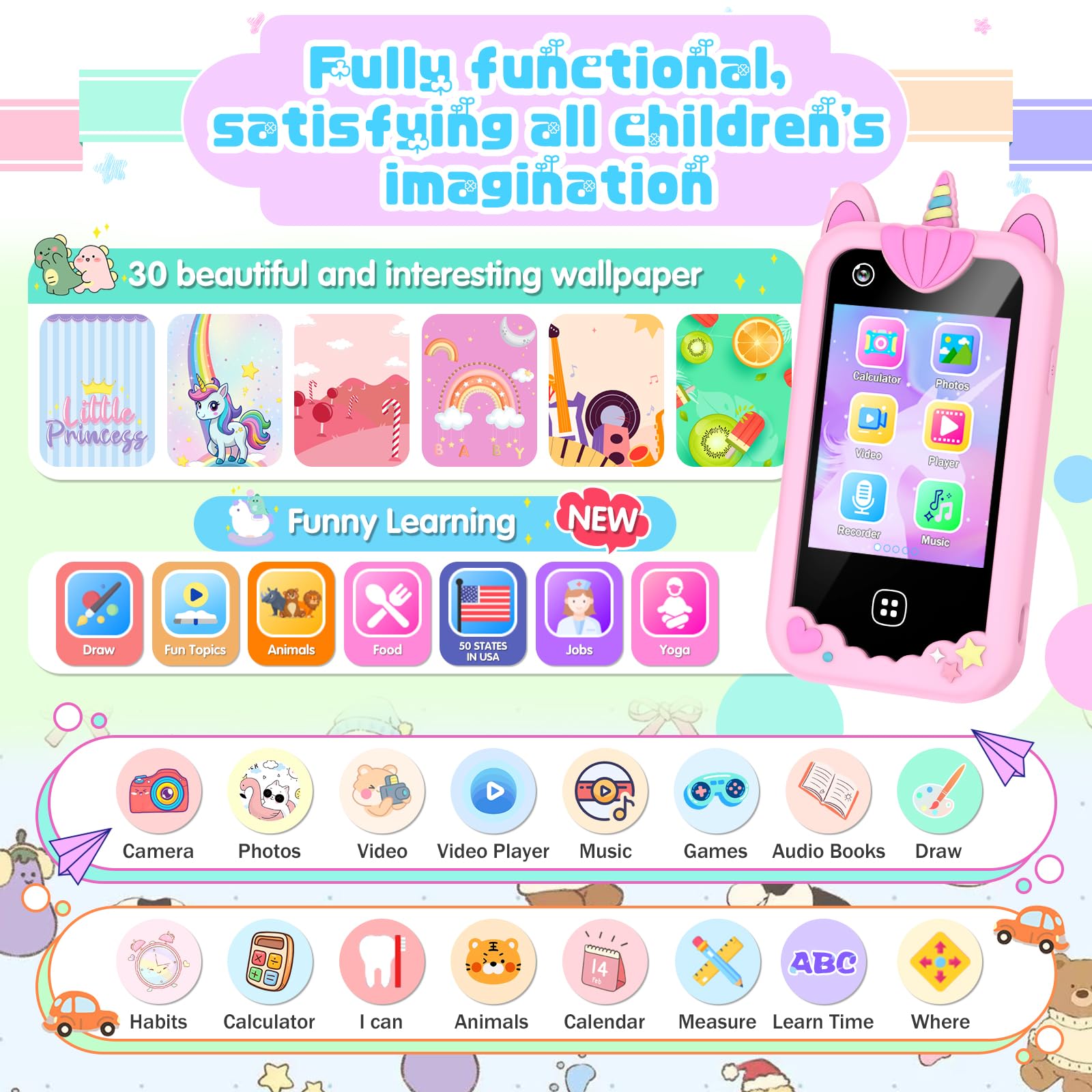 Yiphun kids smart phone pink silicone case protects during daily play