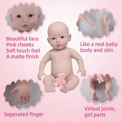 YIQI 18.5-inch silicone newborn doll body in tan with weighted feel for posing.