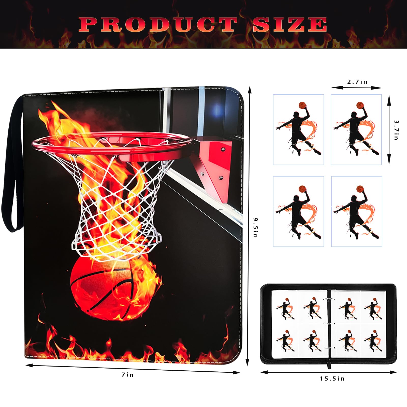 Yisheme basketball card binder open to show four-pocket pages.