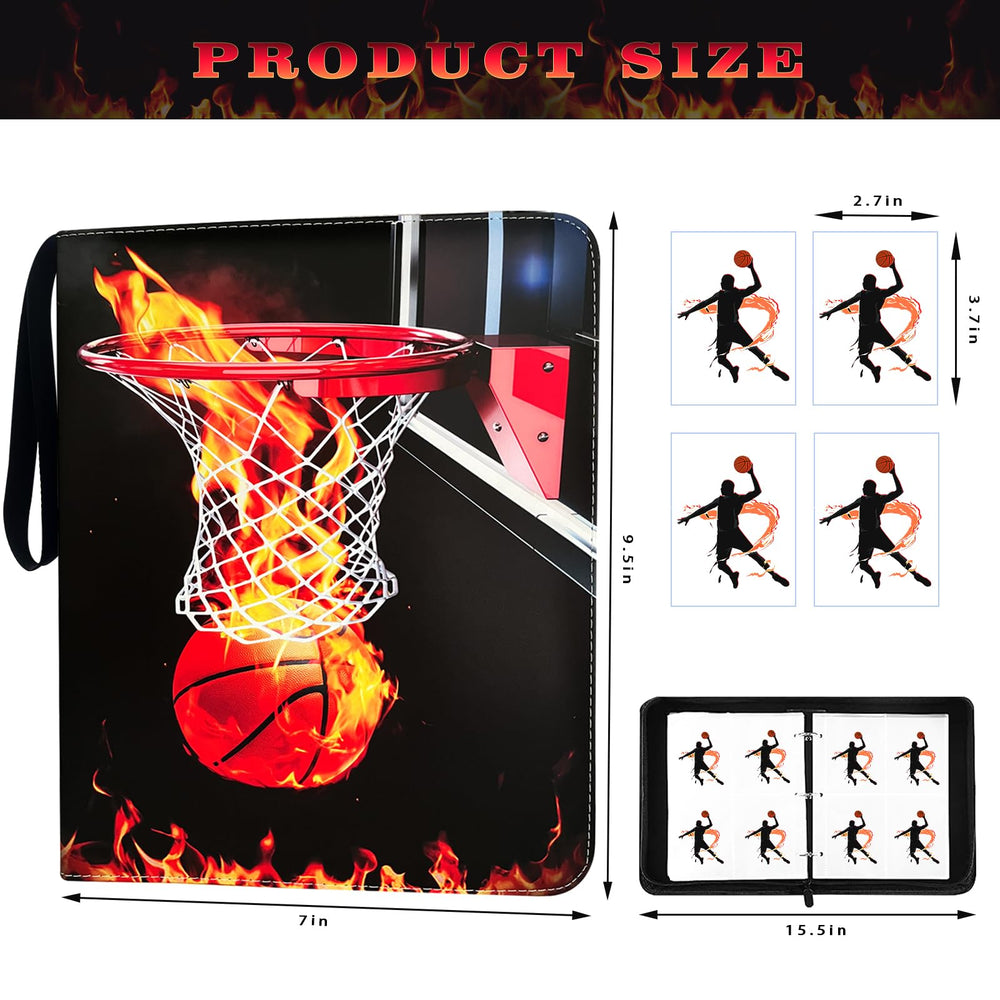 Yisheme basketball card binder open to show four-pocket pages.