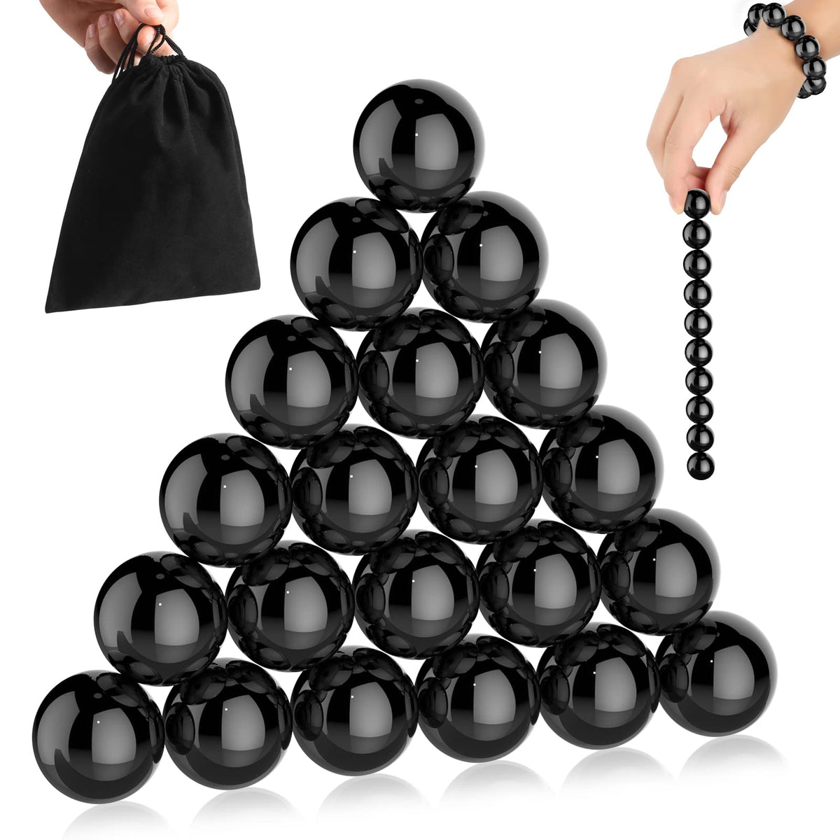 YISHIDANY 21Pcs magnet stones set shown in bright black finish for tactile focus and play.