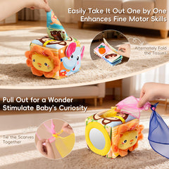 Yisryerow tissue box toy includes a safe mirror to boost self-awareness during play