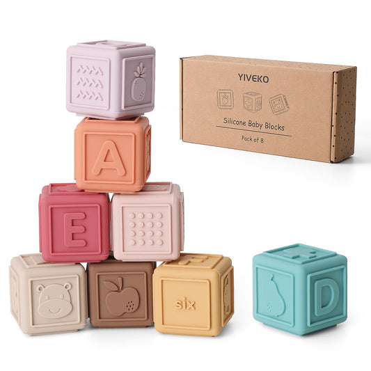 YIVEKO Baby Blocks with animal designs promote tactile play and early recognition.