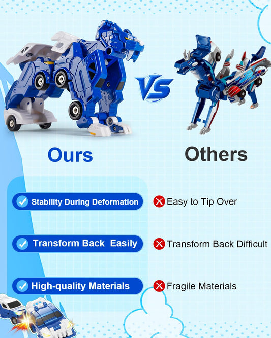 Yivsen magnetic twin cars transforming into tiger mid-action.