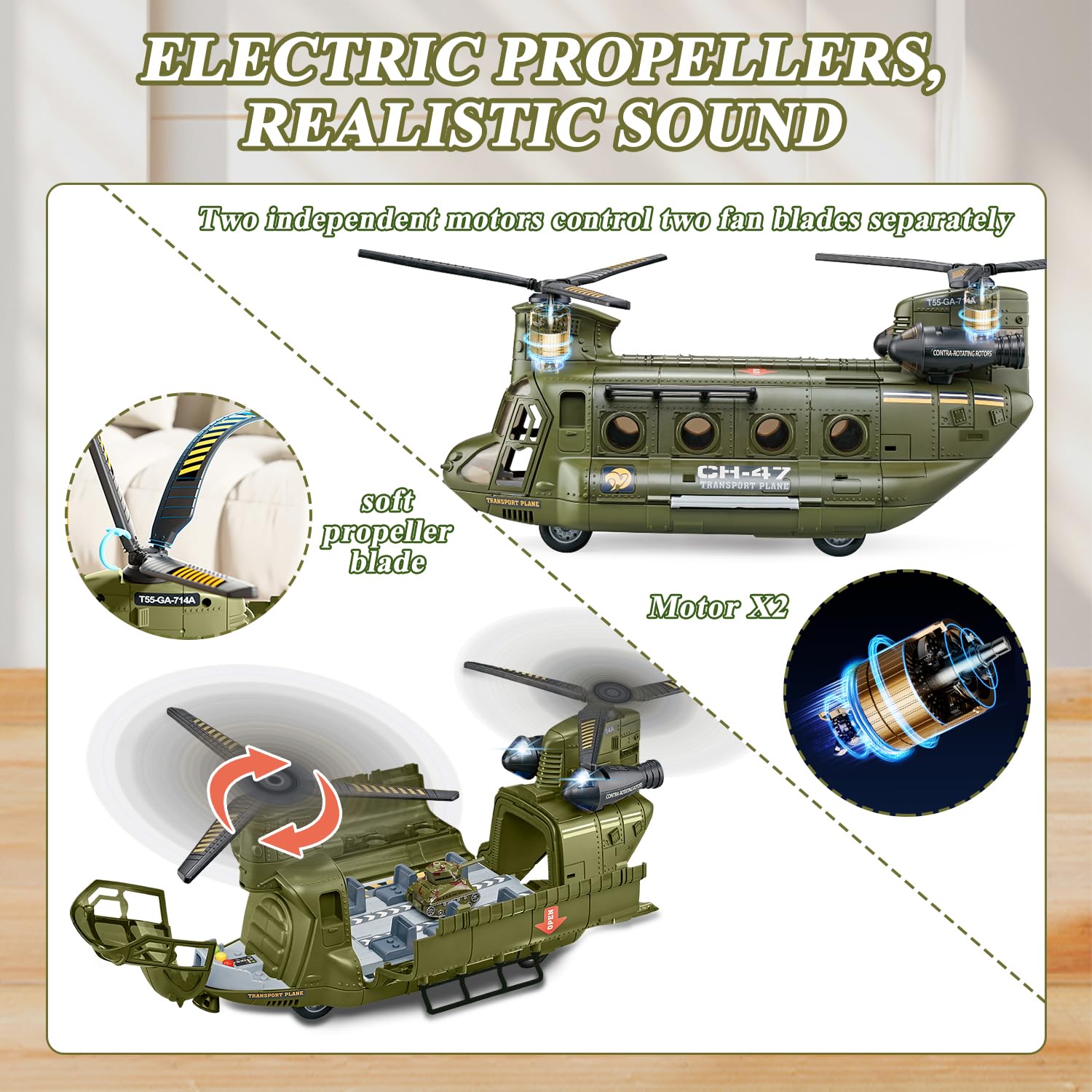 Yiwsnust helicopter cabin open and close feature for interactive setup