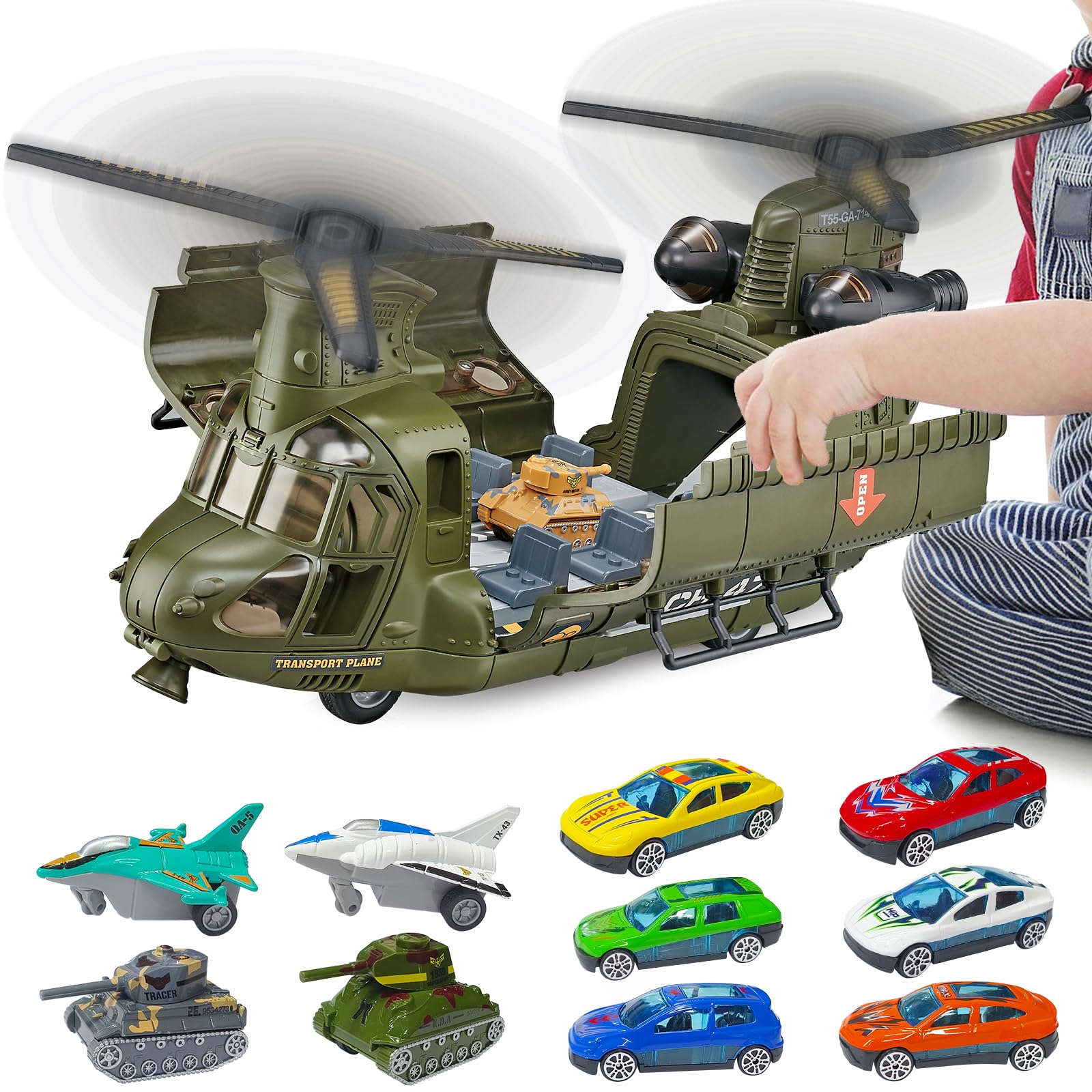 Yiwsnust military helicopter toy with lights and sounds for immersive play