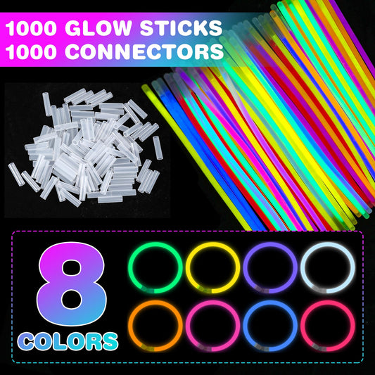 YixangDD glow sticks in eight colors provide festive mood lighting.