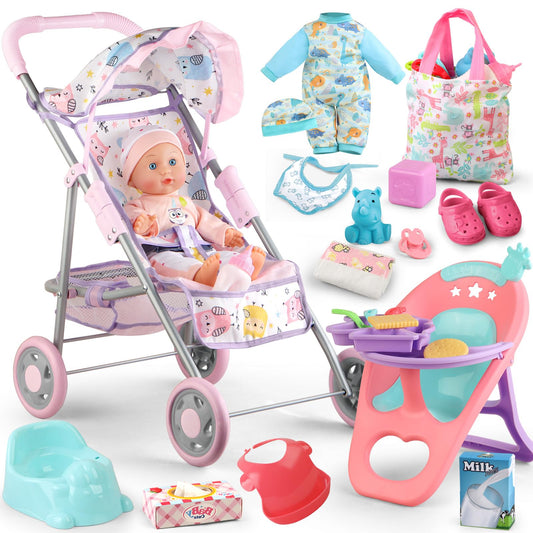 YIYBM baby doll stroller folded for compact storage and transport.