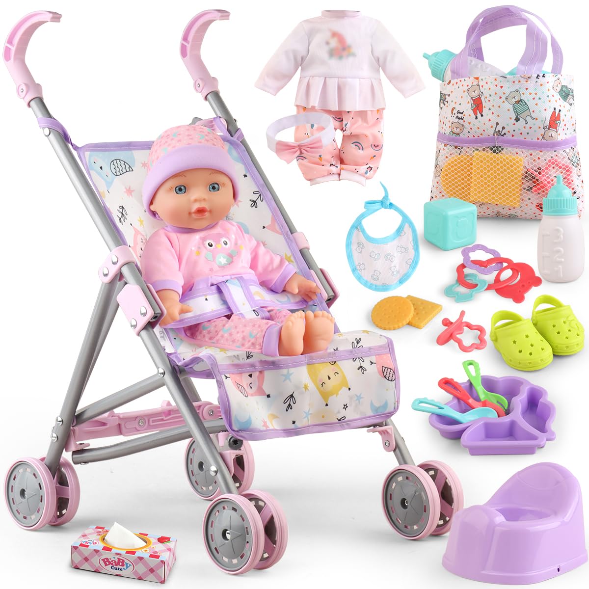 YIYBM baby doll from the stroller set ready for imaginative play
