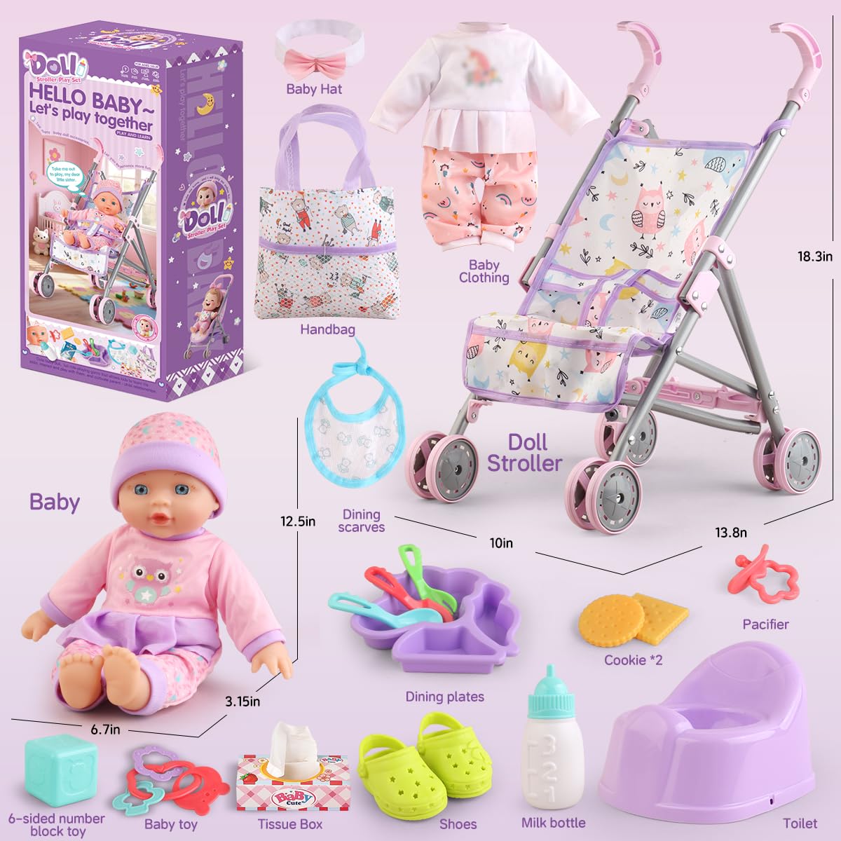 YIYBM doll stroller with smooth wheels for easy pushing