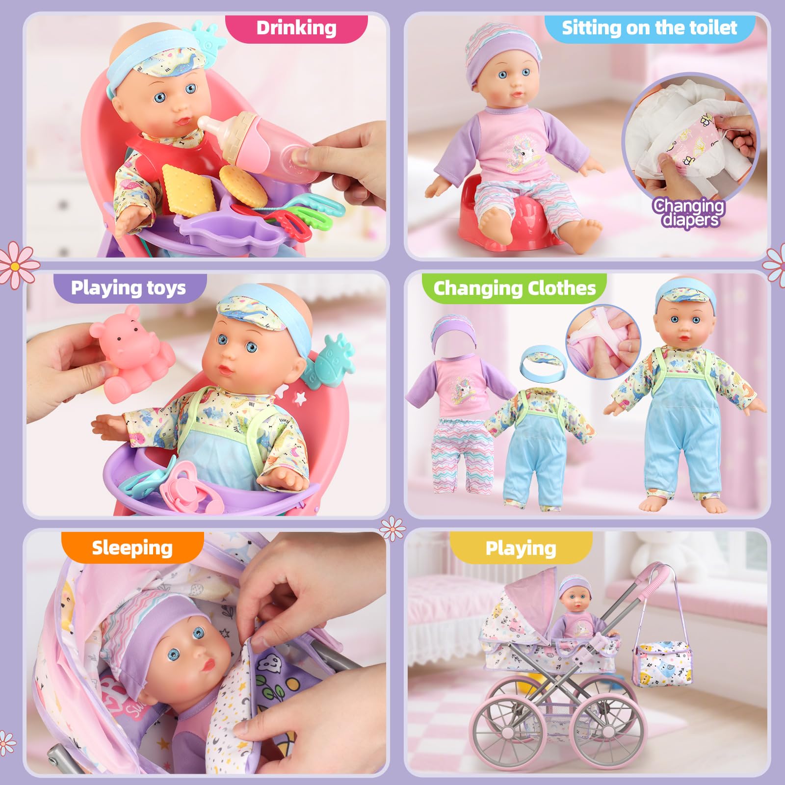 YIYBM gift-ready doll stroller set, perfect for birthdays or holidays.