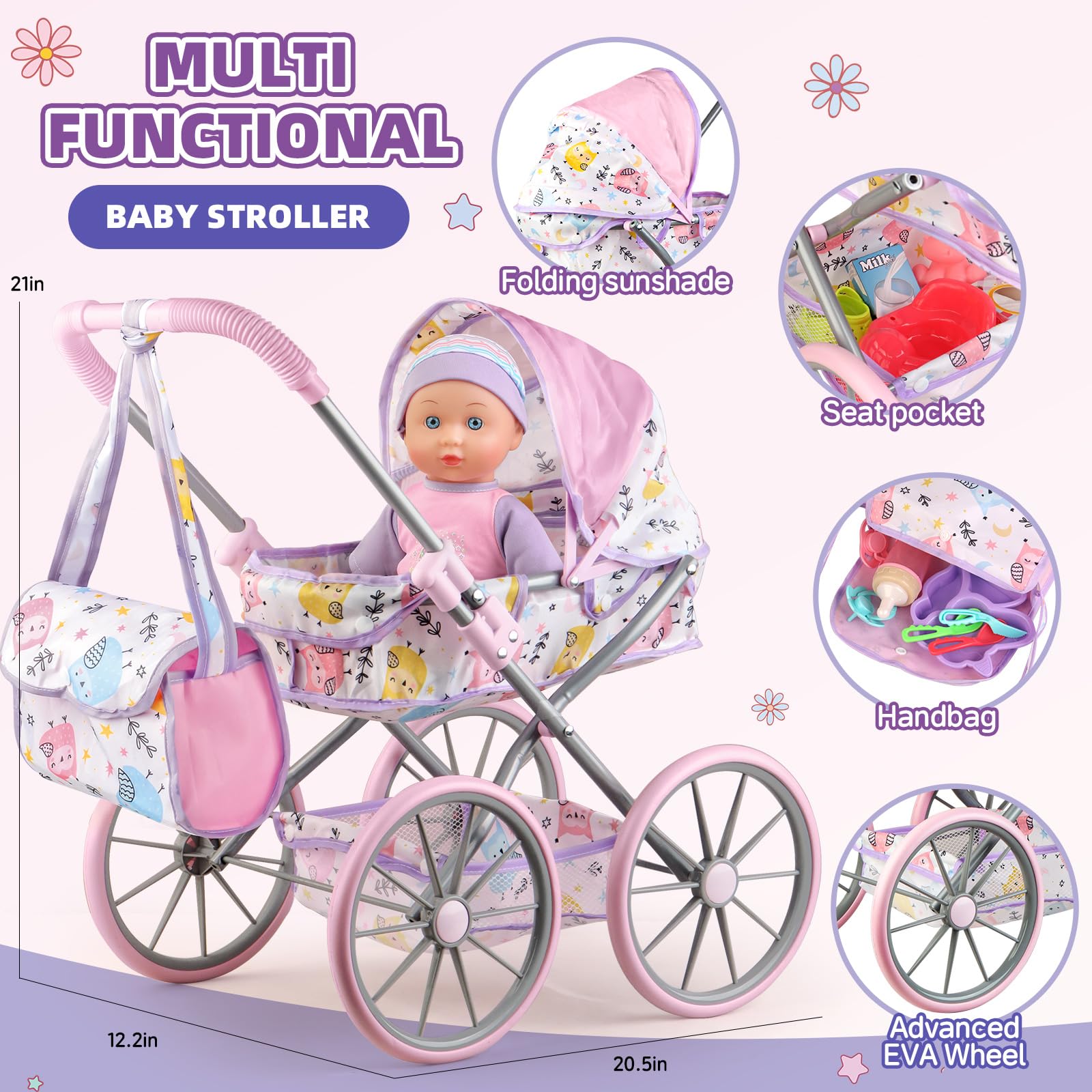 YIYBM sturdy stroller frame and durable doll accessories for daily use.