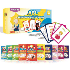 YIYDONG ASL flash cards cover shows 500 beginner signs for classroom learning