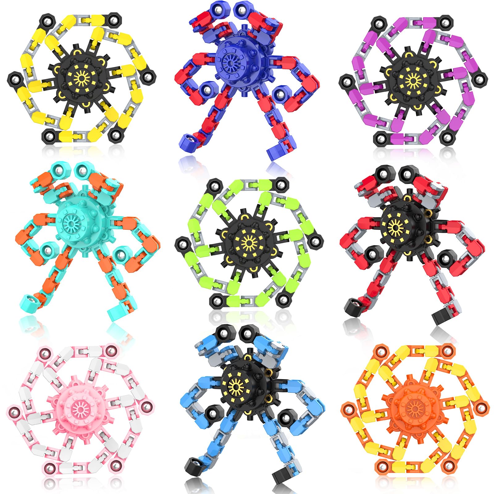 YIZER transformable fidget spinner top view with six adjustable chains offering longer spins.