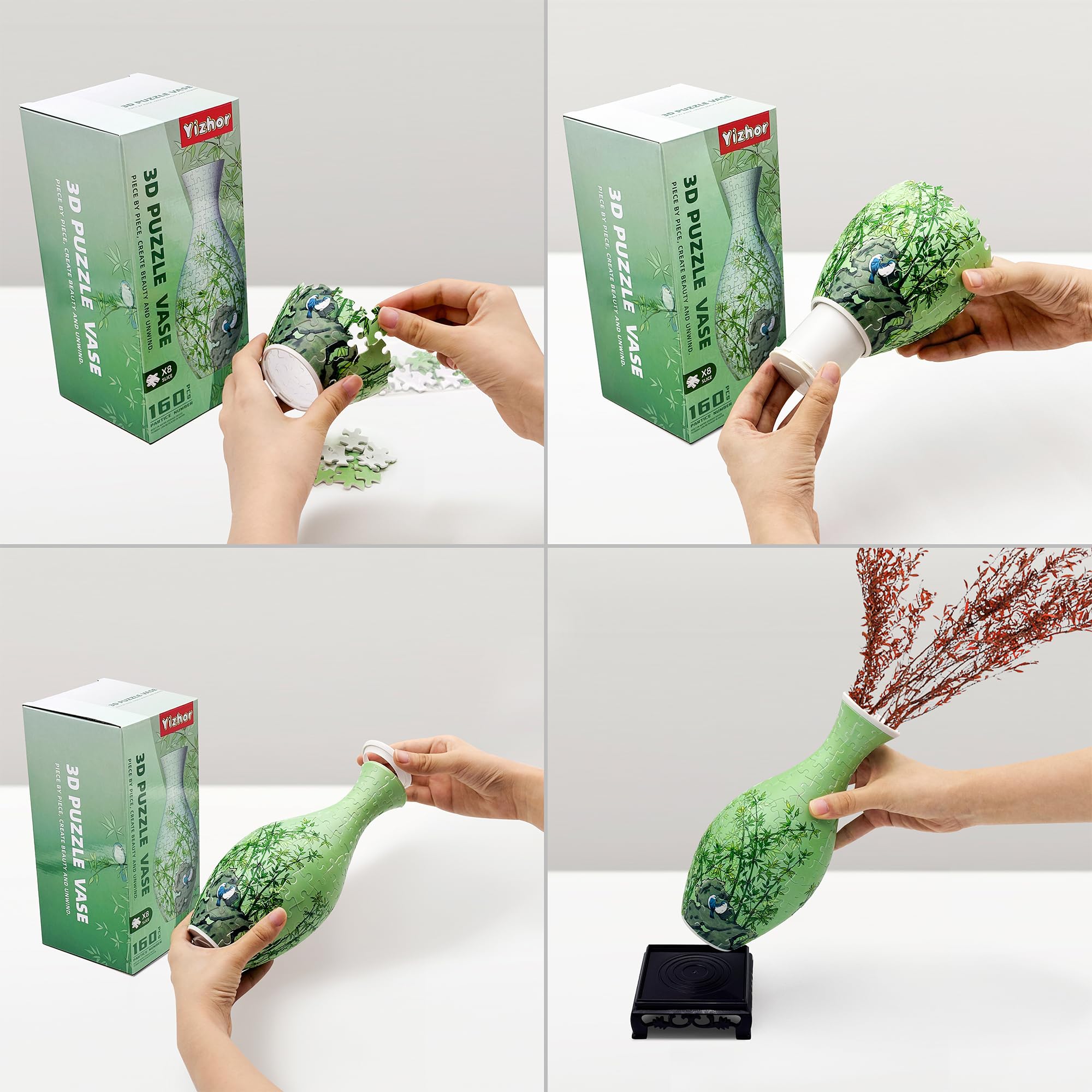 YIZHOR Puzzle Vase shelf display idea with 160 pieces