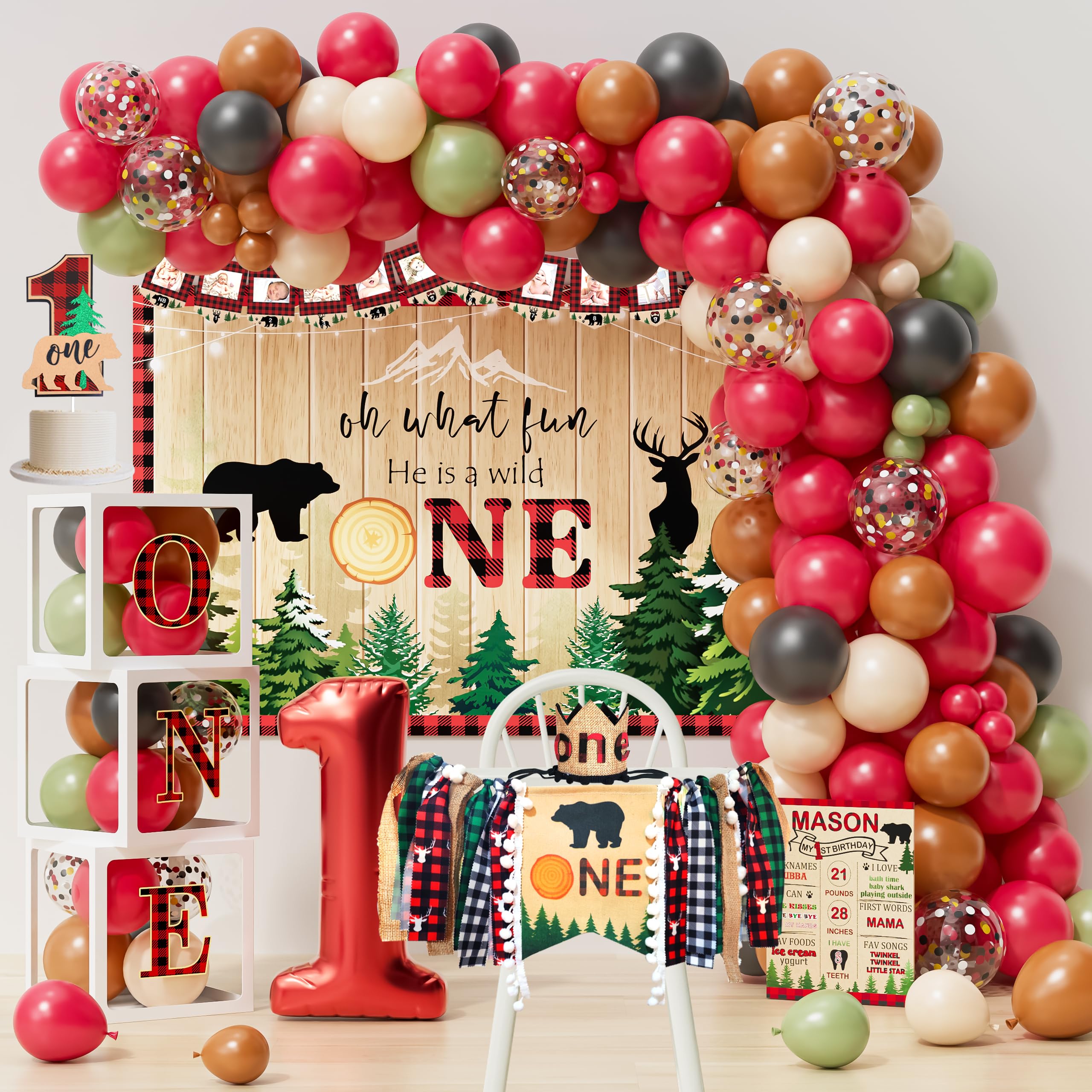 YJDFWAUT lumberjack first birthday backdrop adds rustic charm to photos.
