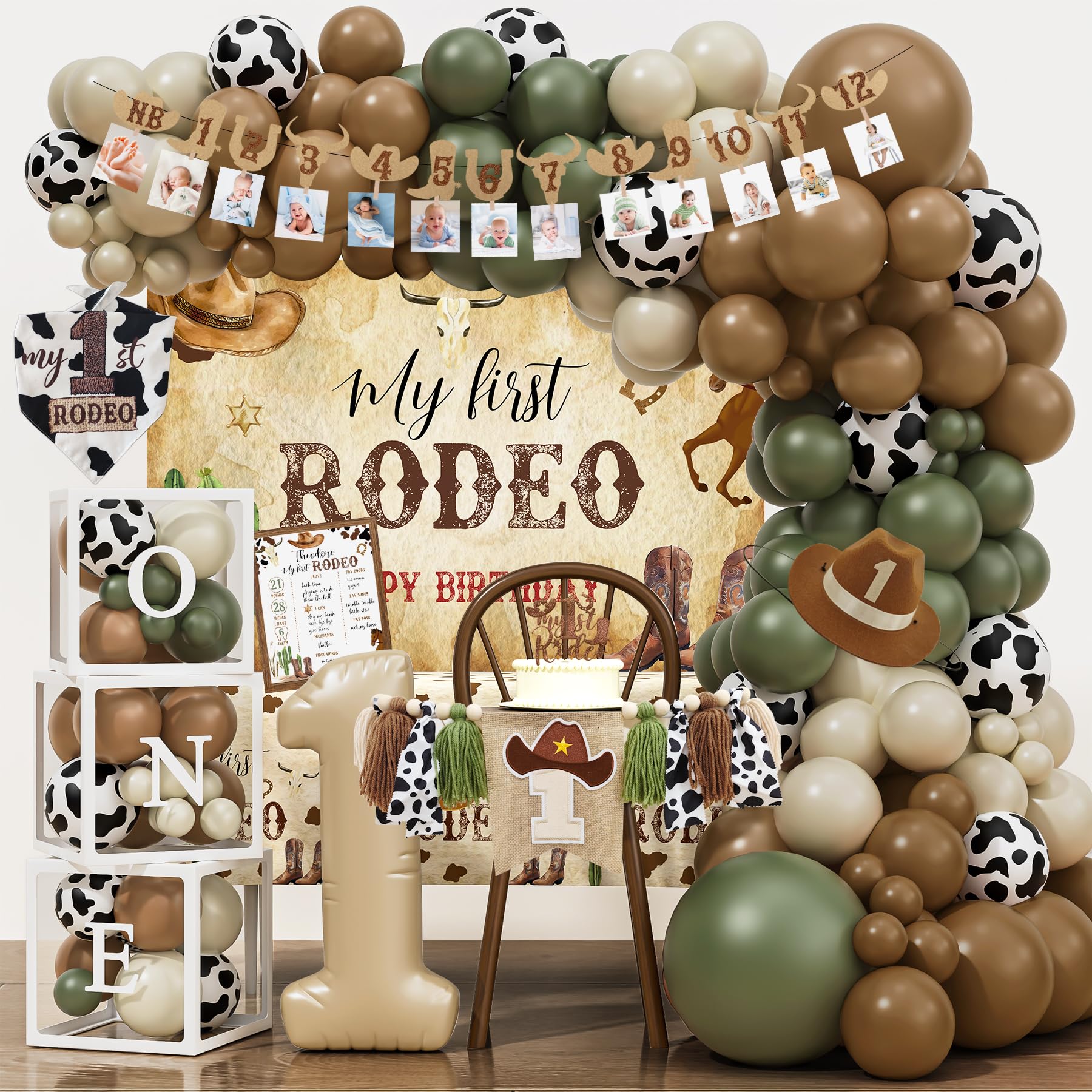 YJDFWAUT Western Cowboy 1st Birthday Backdrop creates a festive rodeo atmosphere for photos.