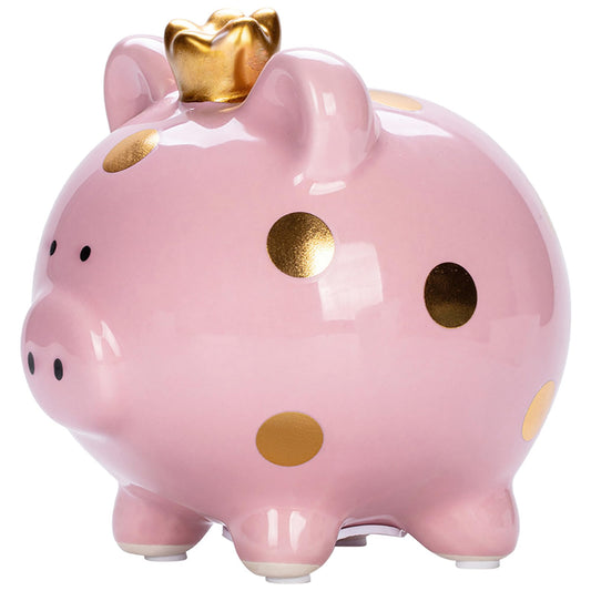 YJNSFT pink crown ceramic piggy bank for girls with compact design for little hands