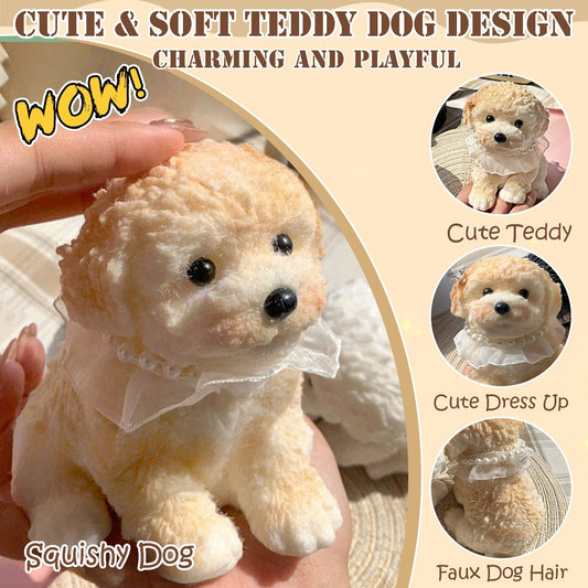 YJPPDD Big Taba Squishy Dog cream side view: cuddly plush texture for soothing squeezes.