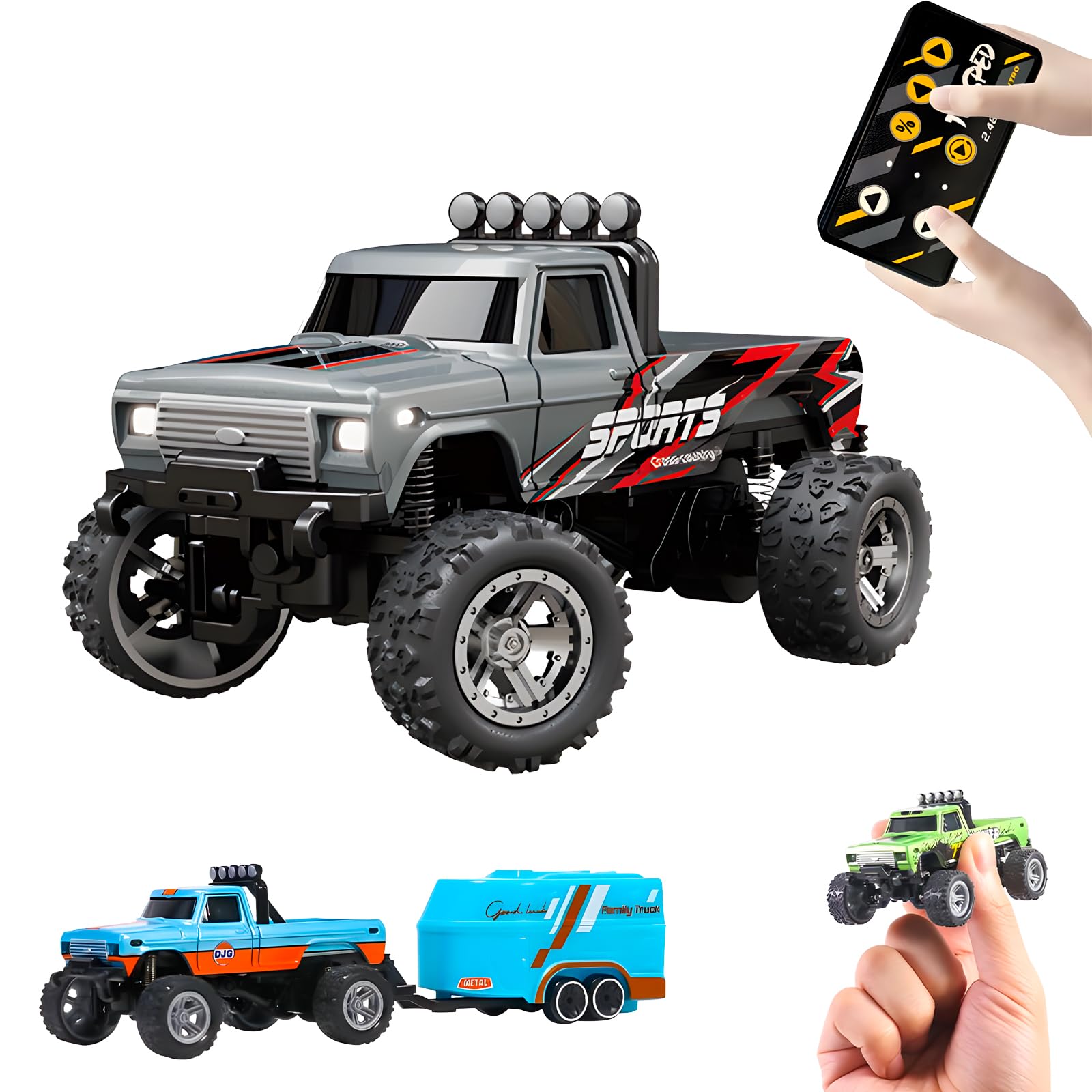 YKLWORLD mini monster truck with front LED lights for vivid indoor play