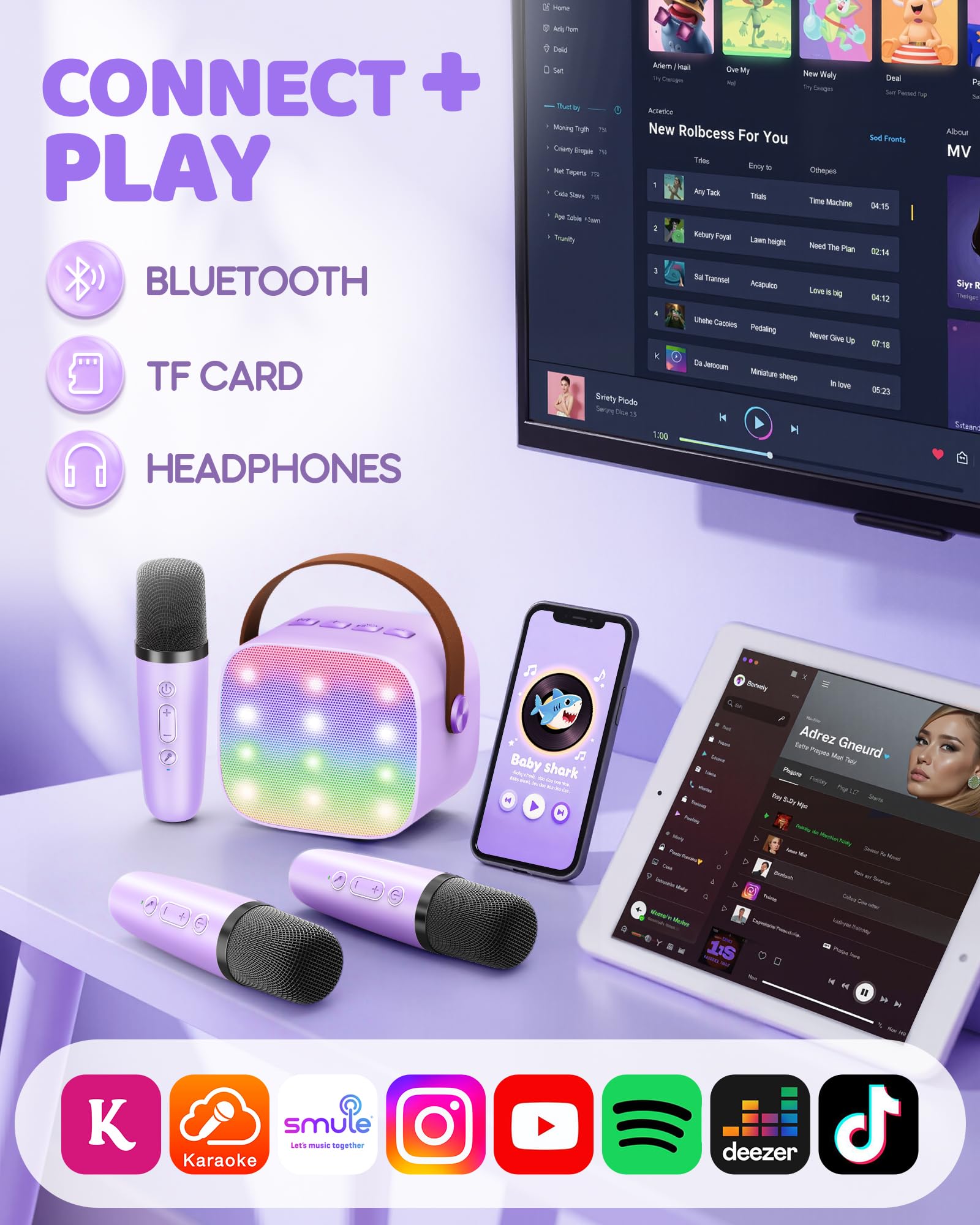 LED rhythm lights and voice effects energize birthday parties.