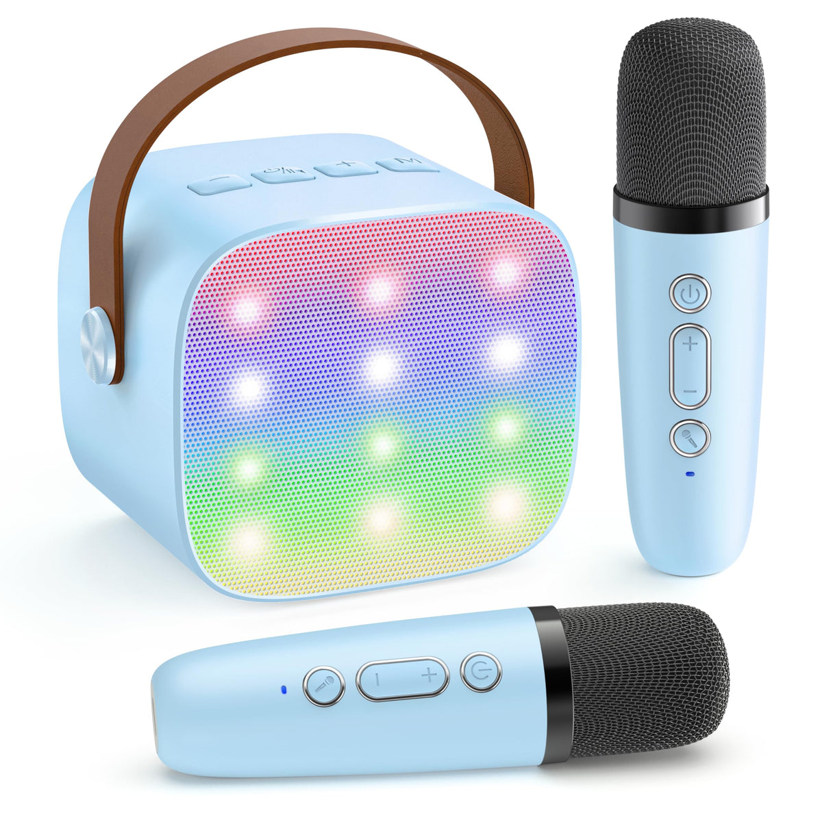 YLL karaoke machine kids blue front view highlighting portable design for playtime