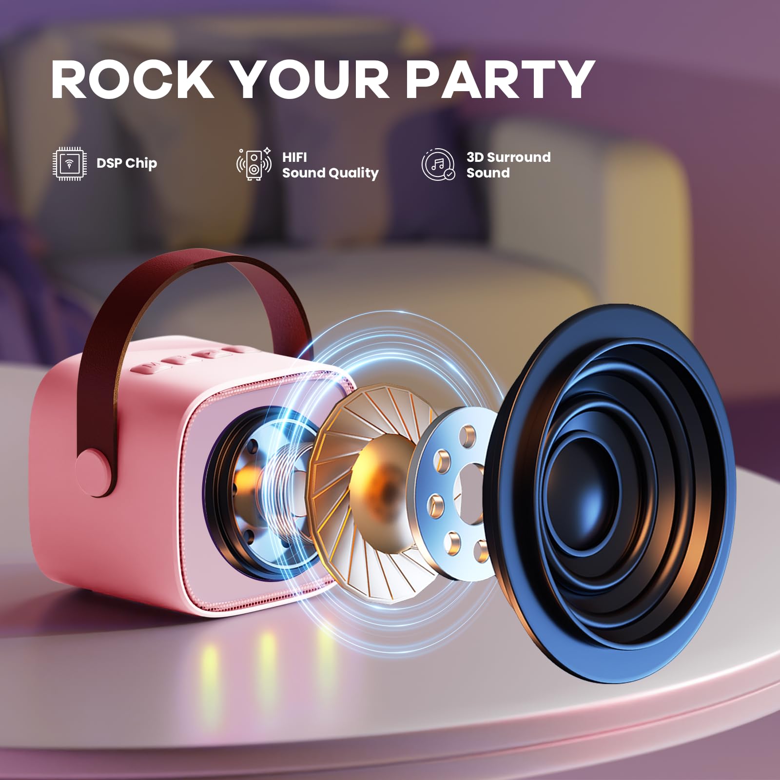 YLL Karaoke Machine Rose LED light show enhances joyful sing-alongs