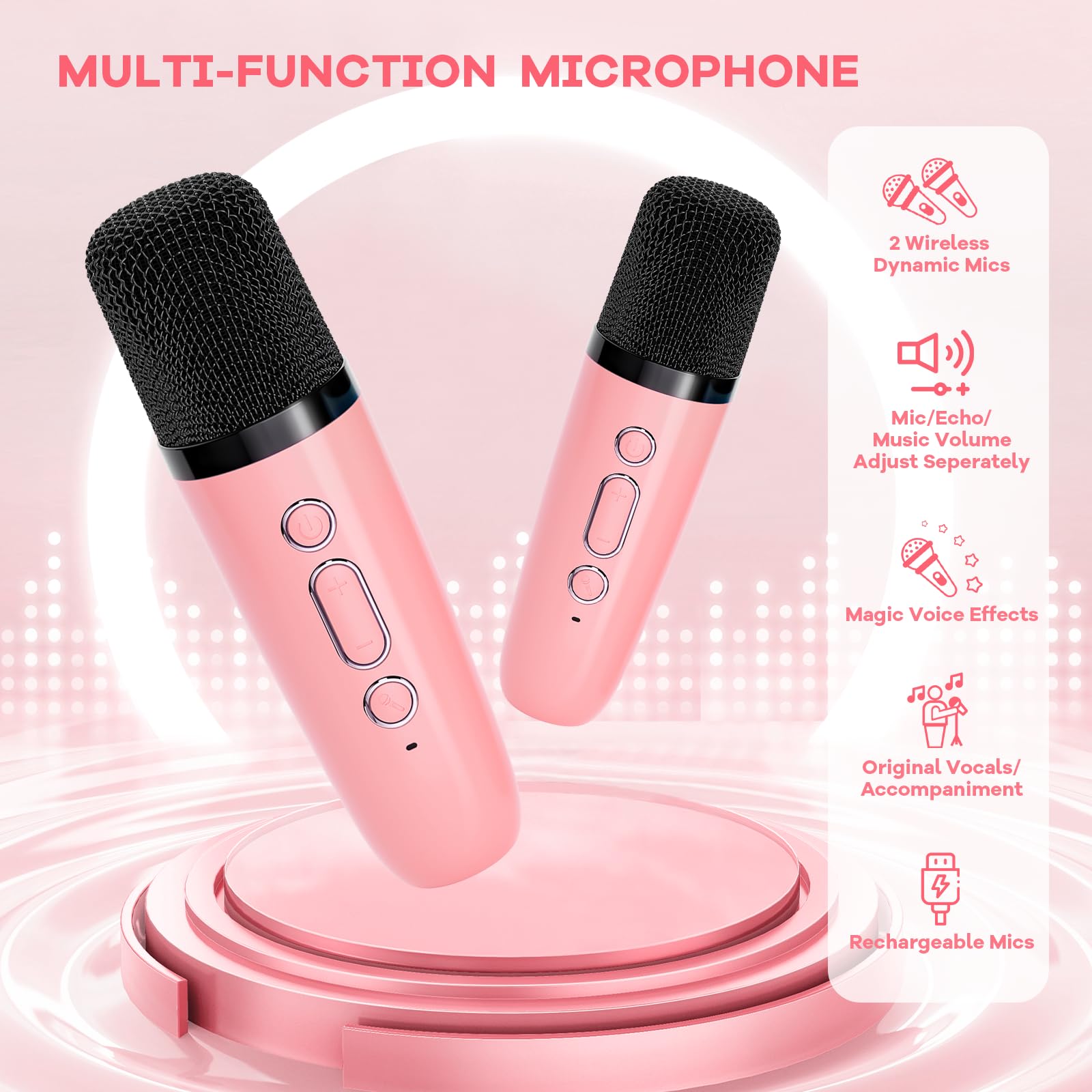 YLL Karaoke Machine Rose supports singing practice with vocal effects
