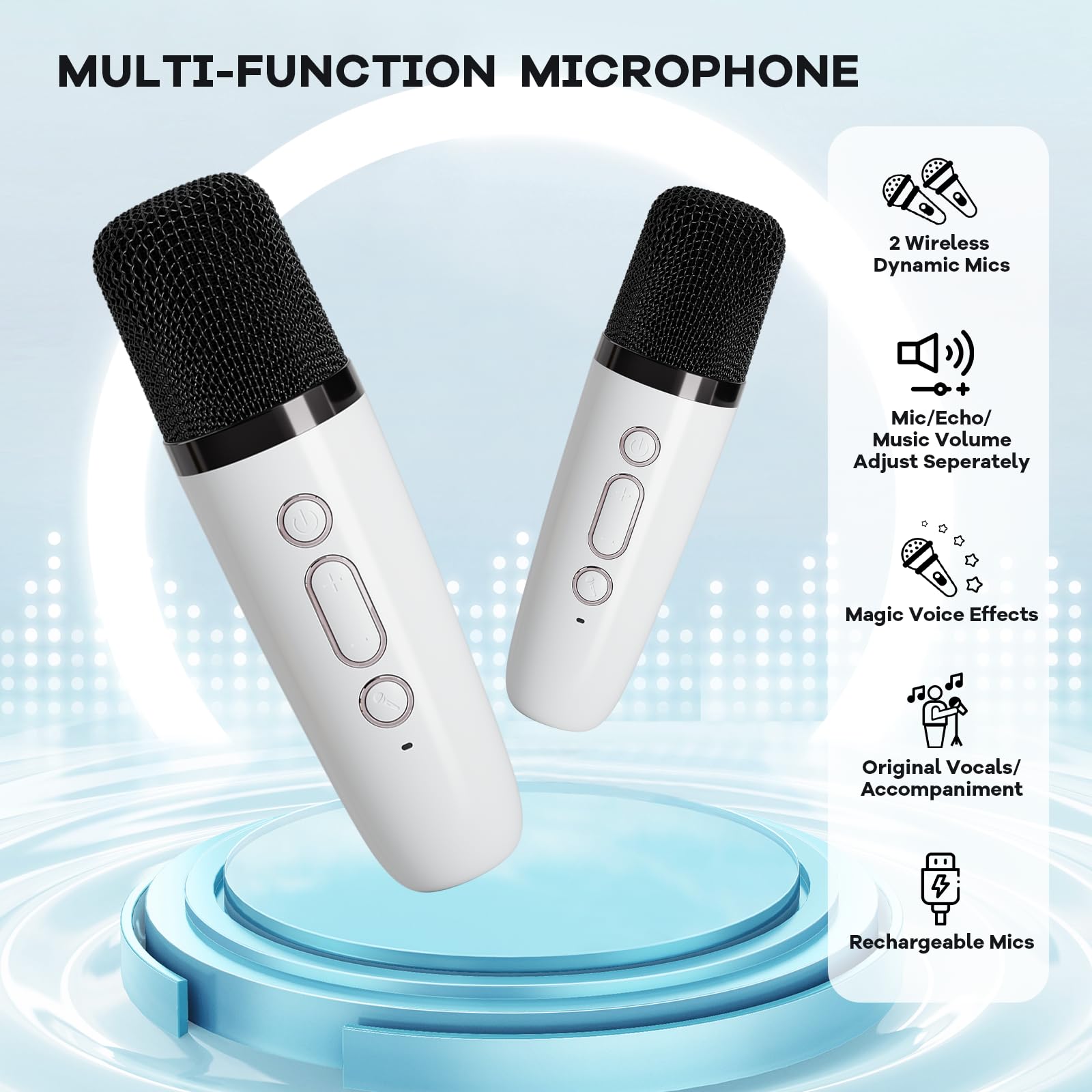 YLL Mini Karaoke Machine back ports support Bluetooth pairing and TF card playback.