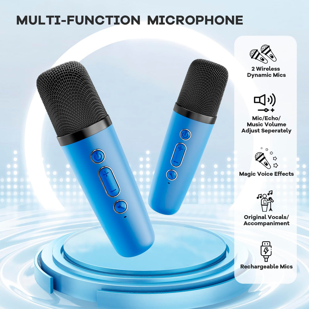 YLL family karaoke session with two mics and dynamic lighting