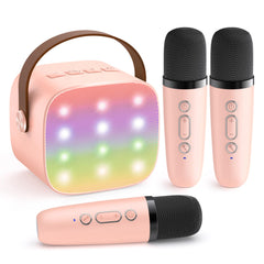 YLL upgraded mini karaoke machine with 3 mics for shared singing fun.