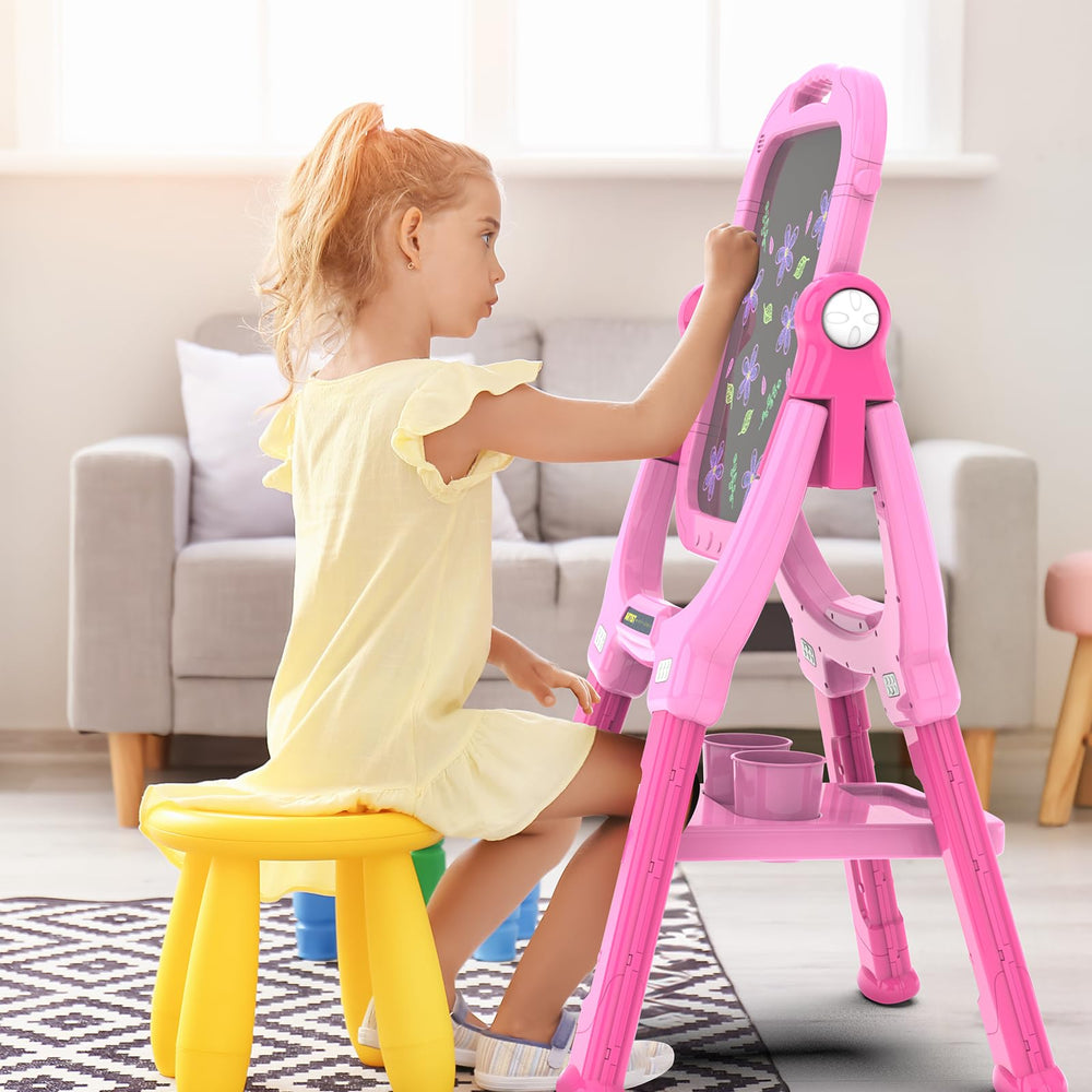 Ylovetoys Easel double-sided magnetic boards support shared play.