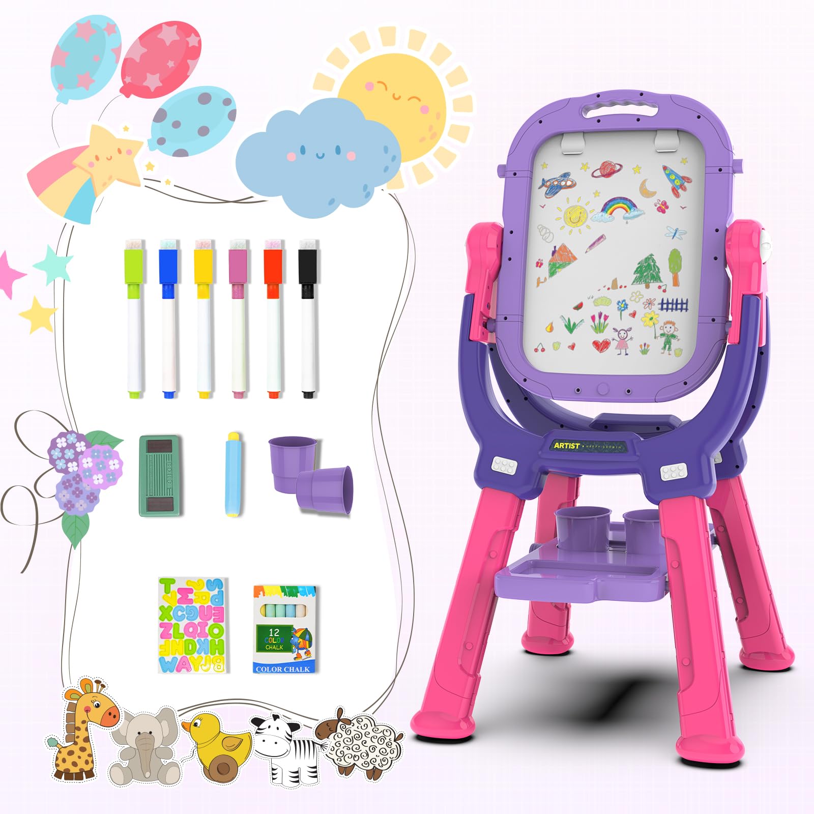 Ylovetoys easel in purple-red color boosts imaginative learning