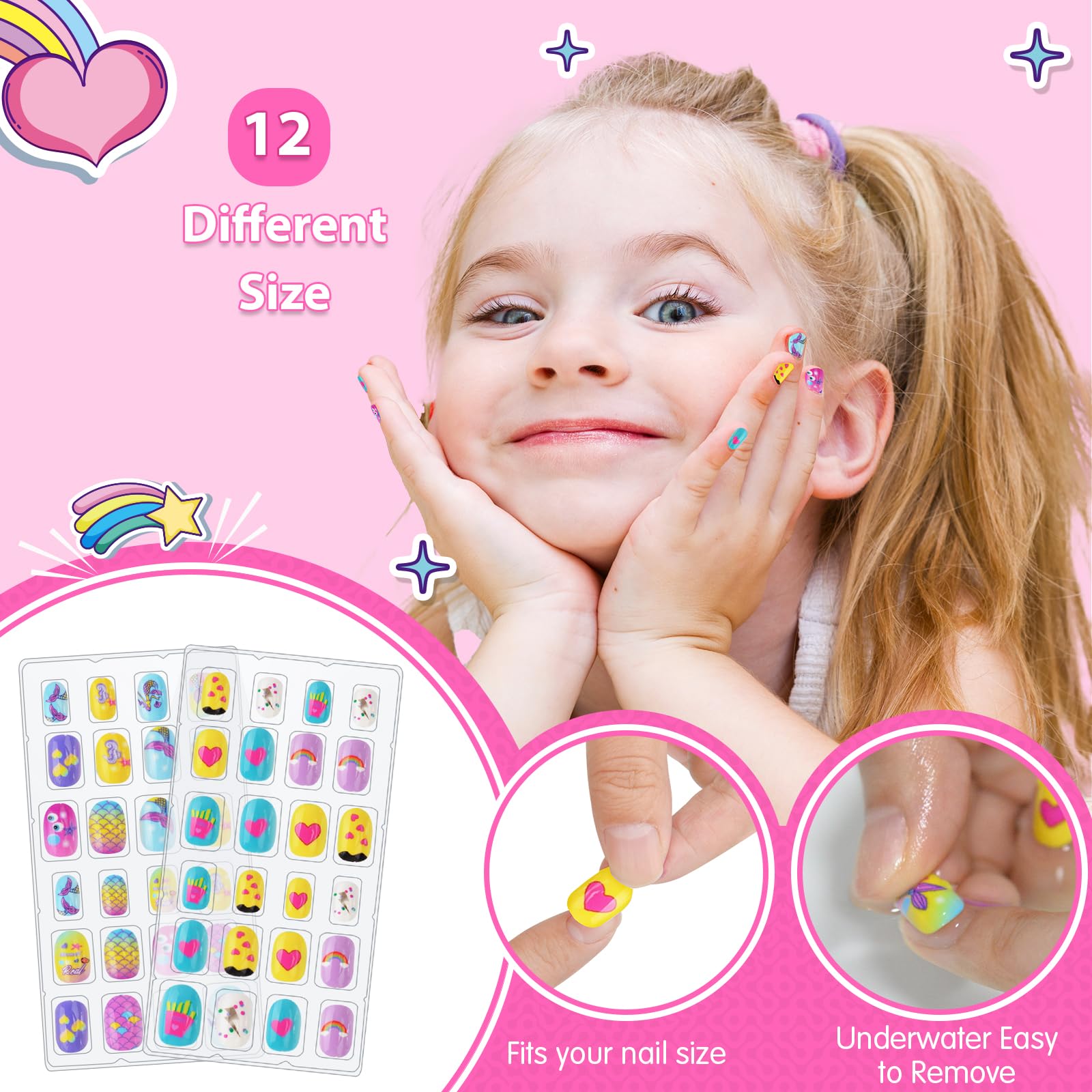 Ylovetoys press-on nails and stickers for easy, reusable fashion creations.