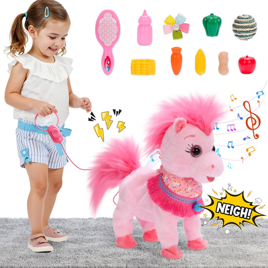 Ylpaprm Pink Walking Pony Toy showing smooth walking motion for active play